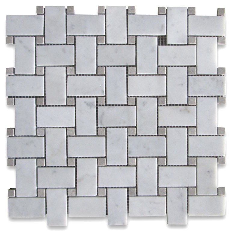 Top Seller Carrara White With Gray Inserts 12x12 Basketweave