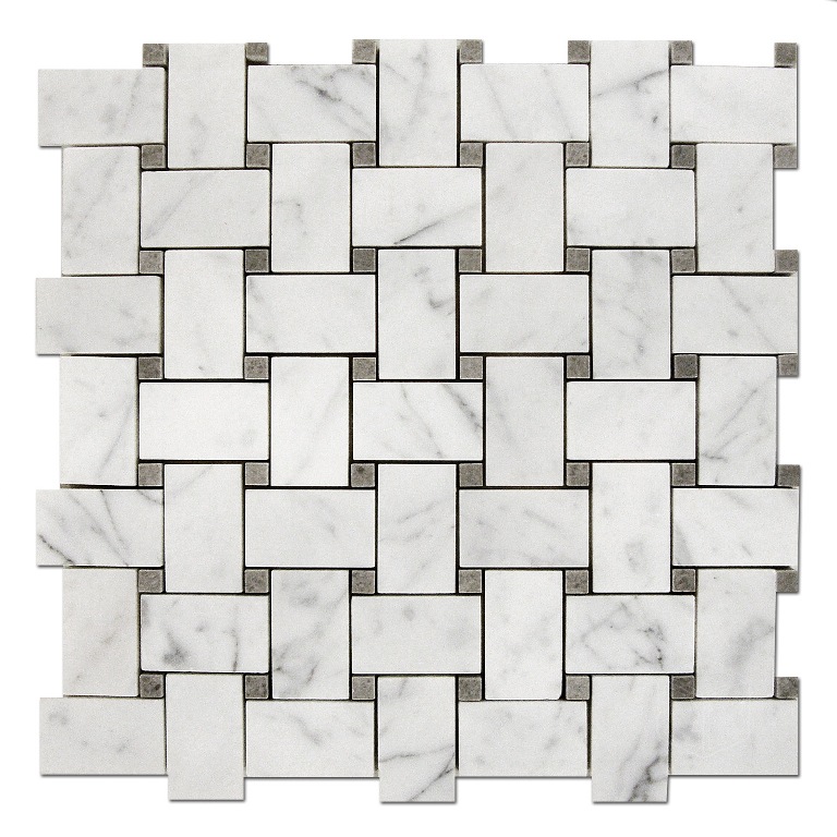 Carrara White With Gray Inserts 12x12 Basketweave
