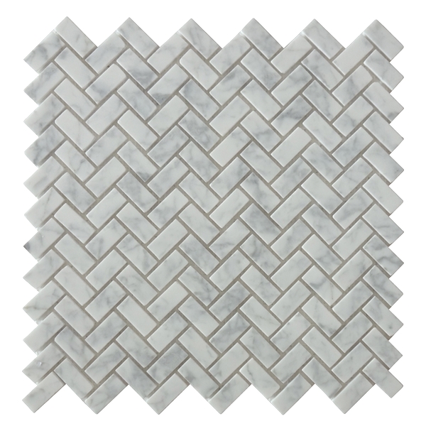 Carrara White Mini Herringbone 12x12 Marble Mosaic