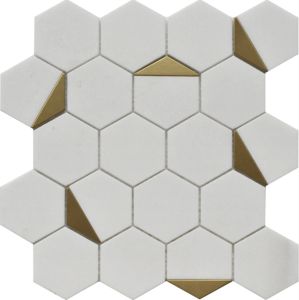 FREE SHIPPING - Royal White Hexagon Waterjet Marble Mosaic
