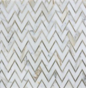 Calacatta Zigzag Metallic Herringbone Waterjet Mosaic