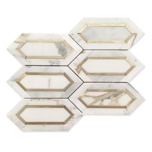 Gold Ribbons Elongated Hexagon Waterjet Marble Mosaic