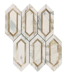 Gold Ribbons Elongated Hexagon Waterjet Marble Mosaic