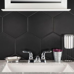 FREE SHIPPING - PURE Black 10" Hexagon Porcelain Tile-Black