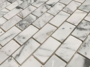 FREE SHIPPING - Carrara White 1x2 Polished Brick Mosaic
