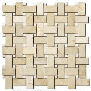 Crema Marfil Basket Weave White Marble 12x12 Polished