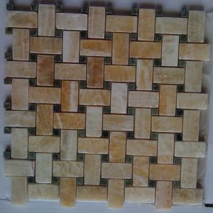Yellow Onyx Basket Weave Green Dot Interlocking 12x12 Polished