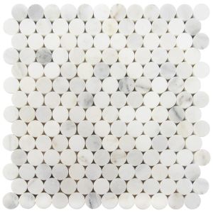 FREE SHIPPING - Carrara White 1" Penny Round Polished Mosaic