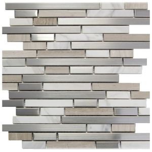 Stainless Steel +and White Stone Interlocking Blend Mosaic