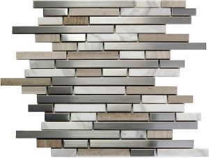 Stainless Steel +and White Stone Interlocking Blend Mosaic