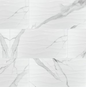 Dymo Statuary Wavy White 12x24 Glossy Ceramic Tile