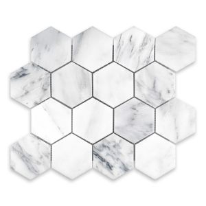 Greecian White 3" Hexagon Mosaic Polished