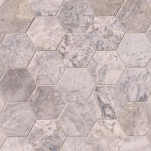 Silver Travertine 3" Hexagon Honed