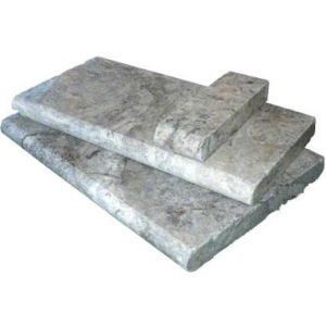 Silver Travertine 16X24 Hon / UF / Tumbled / One Long Side Bull Nose