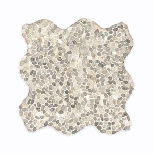 Ivory White Mini Pebble 12x12 Tumbled Marble Mosaic Floor and Wall Tile