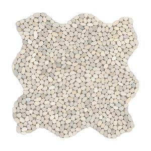Ivory White Mini Pebble 12x12 Tumbled Marble Mosaic Floor and Wall Tile