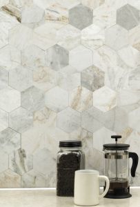 Arabescato Venato 4" Hexagon Peel and Stick Marble Wall Tile