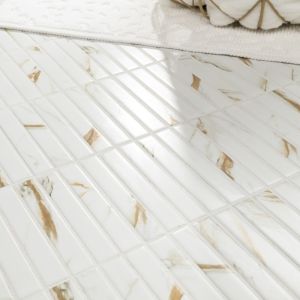 Calacatta Gold Stack Pattern 1x6 Matte Porcelain Mosaic Floor And Wall Tile