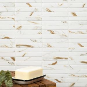 Calacatta Gold Stack Pattern 1x6 Matte Porcelain Mosaic Floor And Wall Tile