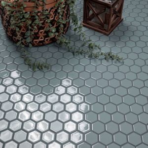 FREE SHIPPING - Cielo Azul Hexagon 10X11 Glossy Porcelain Mosaic Floor and Wall Tile