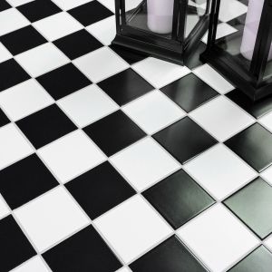 Black & White Checkered 4x4 Matte Porcelain Mosaic Floor and Wall Tile