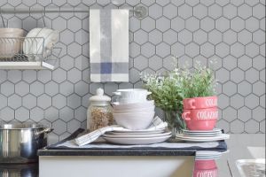 FREE SHIPPING - Retro Grey Hexagon Matte Mosaic