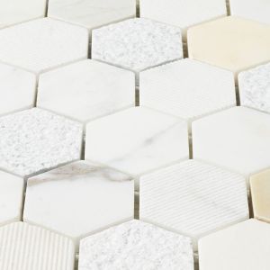 FREE SHIPPING - Calacatta Gold 2" Multi Finish Hexagon Mosaic