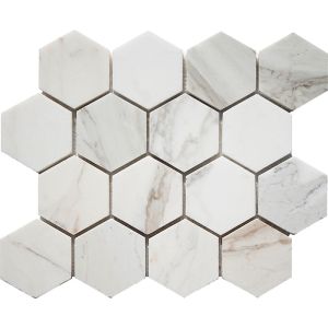 FREE SHIPPING - Calacatta Gold 3" Hexagon Honed Mosaic Tile