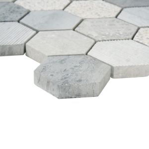 FREE SHIPPING - Haisa Blue 2" Multi Finish Hexagon Mosaic Tile