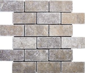 FREE SHIPPING - Silver Travertine 2x4 Tumbled Brick Mosaic