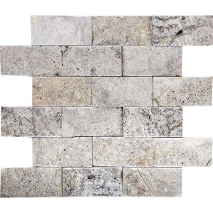 FREE SHIPPING - Silver Travertine 2x4 Splitface Mosaic