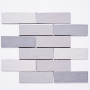 FREE SHIPPING - Domino Gray Blend Glossy 2x6 Brick Mosaic