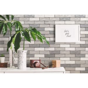 FREE SHIPPING - Domino Gray Blend Glossy 2x6 Brick Mosaic