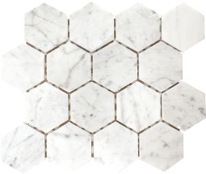 Carrara White 3" Hexagon