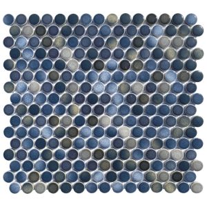 FREE SHIPPING - Blue Metallico Porcelain Penny Round Mosaic