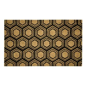 FREE SHIPPING - Coir Door Mat 22x36 - Black Hexagon