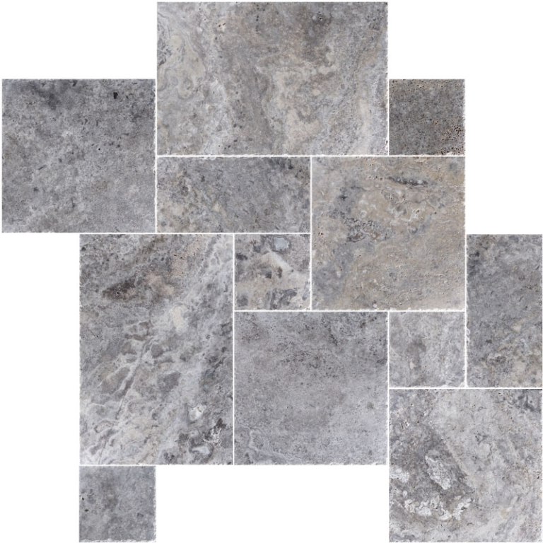 Alaskan Silver French Pattern Premium Travertine Tiles - Select Finish