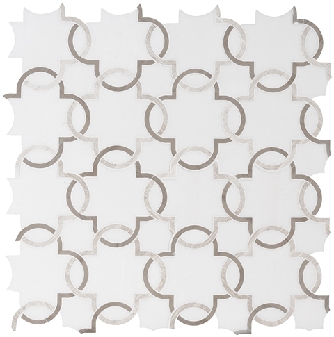 white quatrefoil backsplash